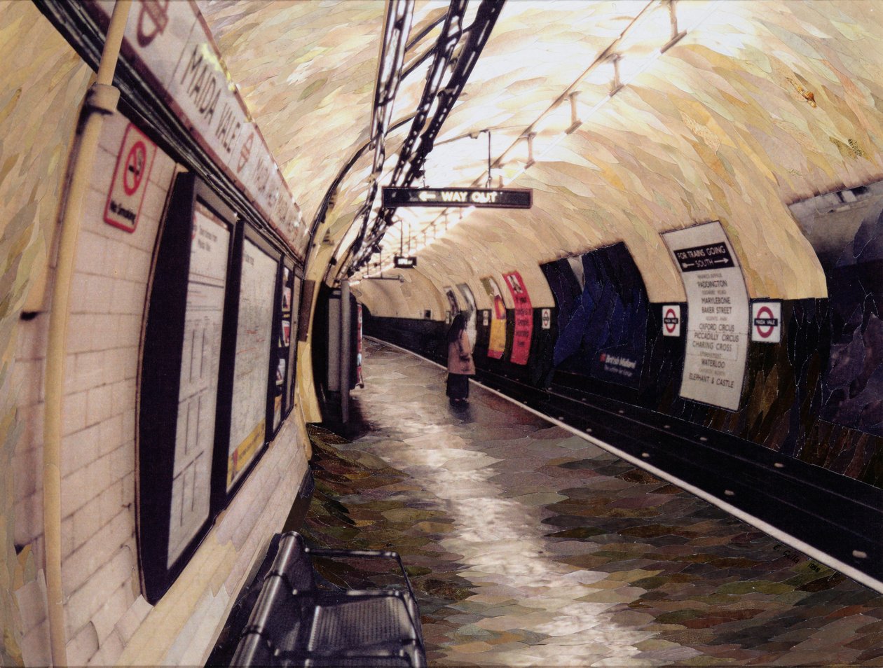 Waiting for a Train Going South, 1998 (papirmosaikkcollage) av Ellen Golla
