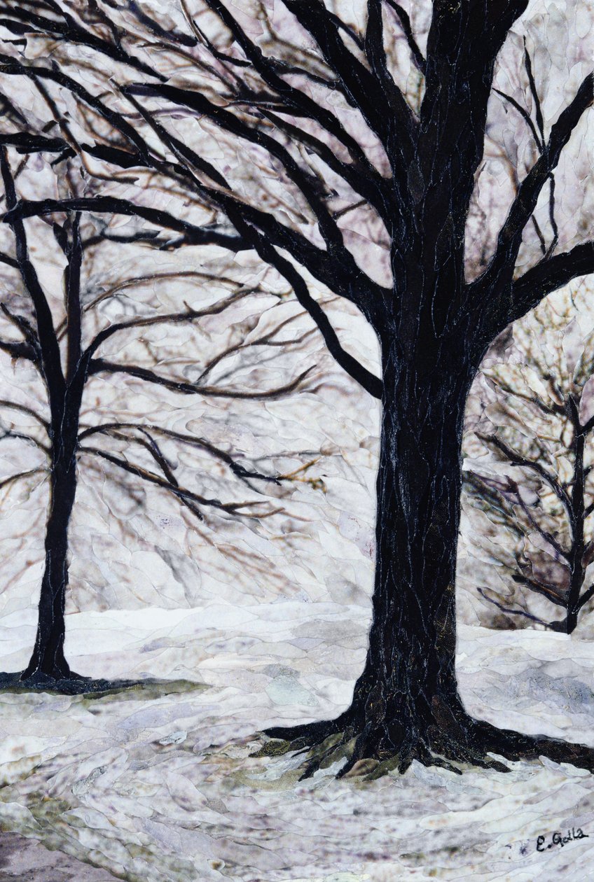 Winter Trees, Greenwich Park, 2004 (papirmosaikkcollage) av Ellen Golla