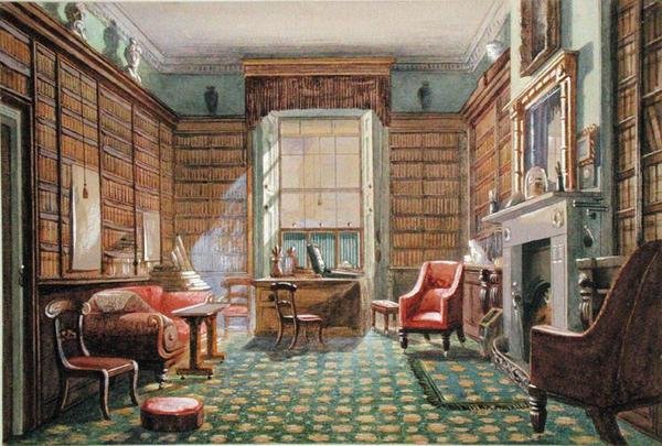 Konsultasjonsrommene i Rodney Street nr. 2, Liverpool, ca. 1830 (akvarell på papir) av Ellen Bickerstaffe