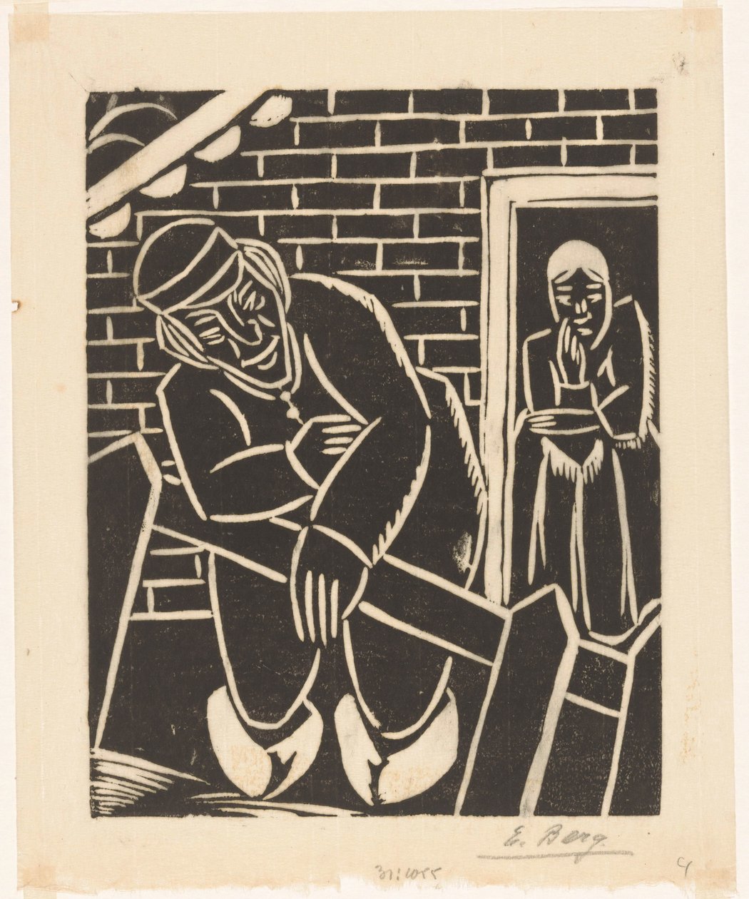Bonde foran huset sitt av Else Berg (signed by artist)