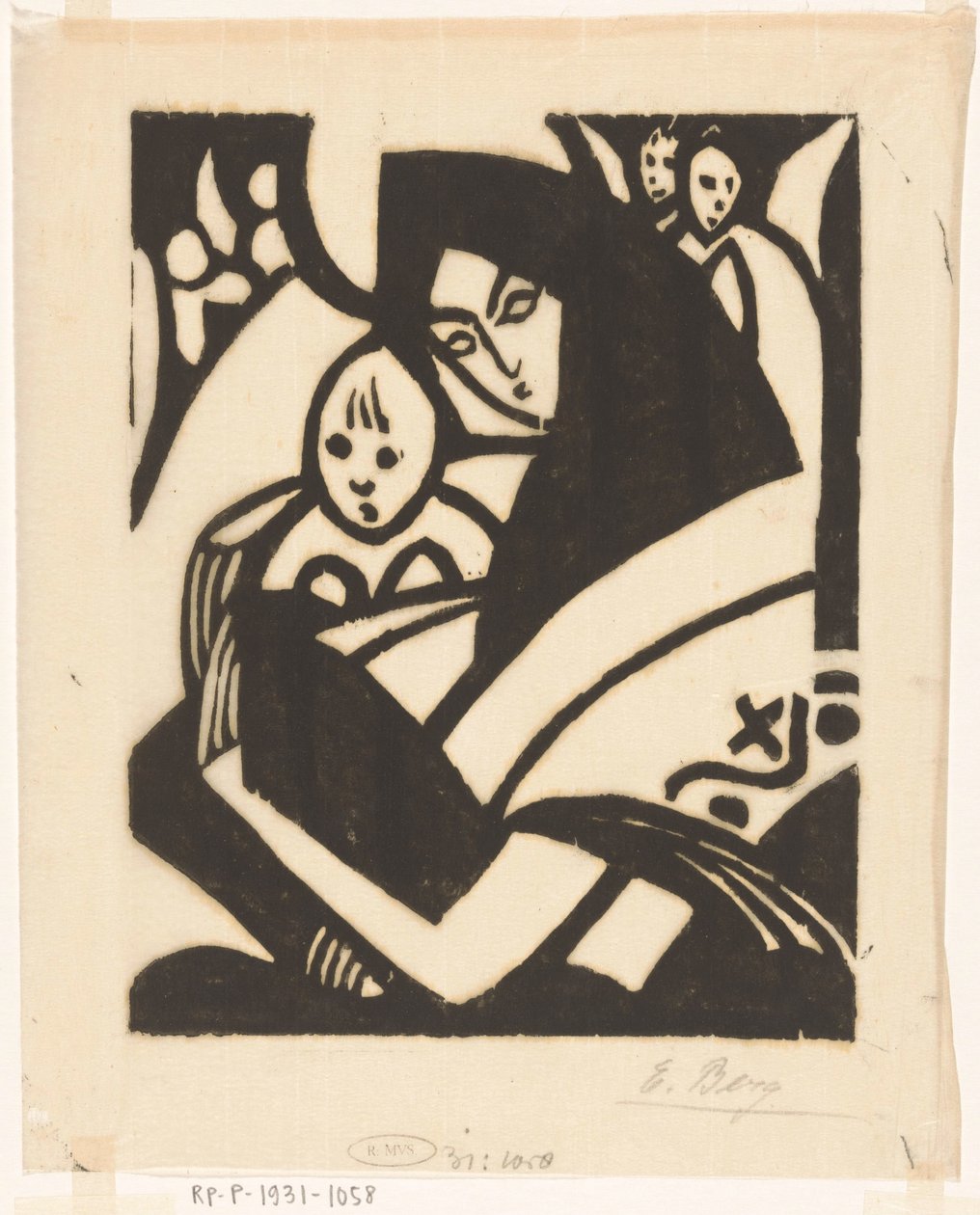 Madonna med barn mot kinn Mor med barn av Else Berg (signed by artist)