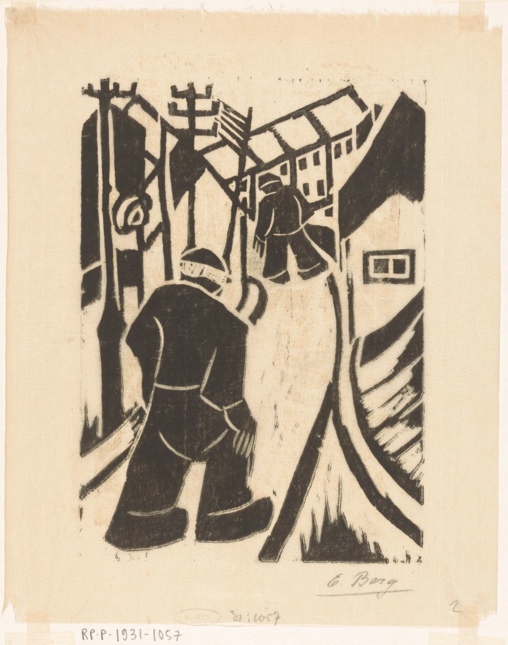 To skikkelser i landsbygate av Else Berg (signed by artist)