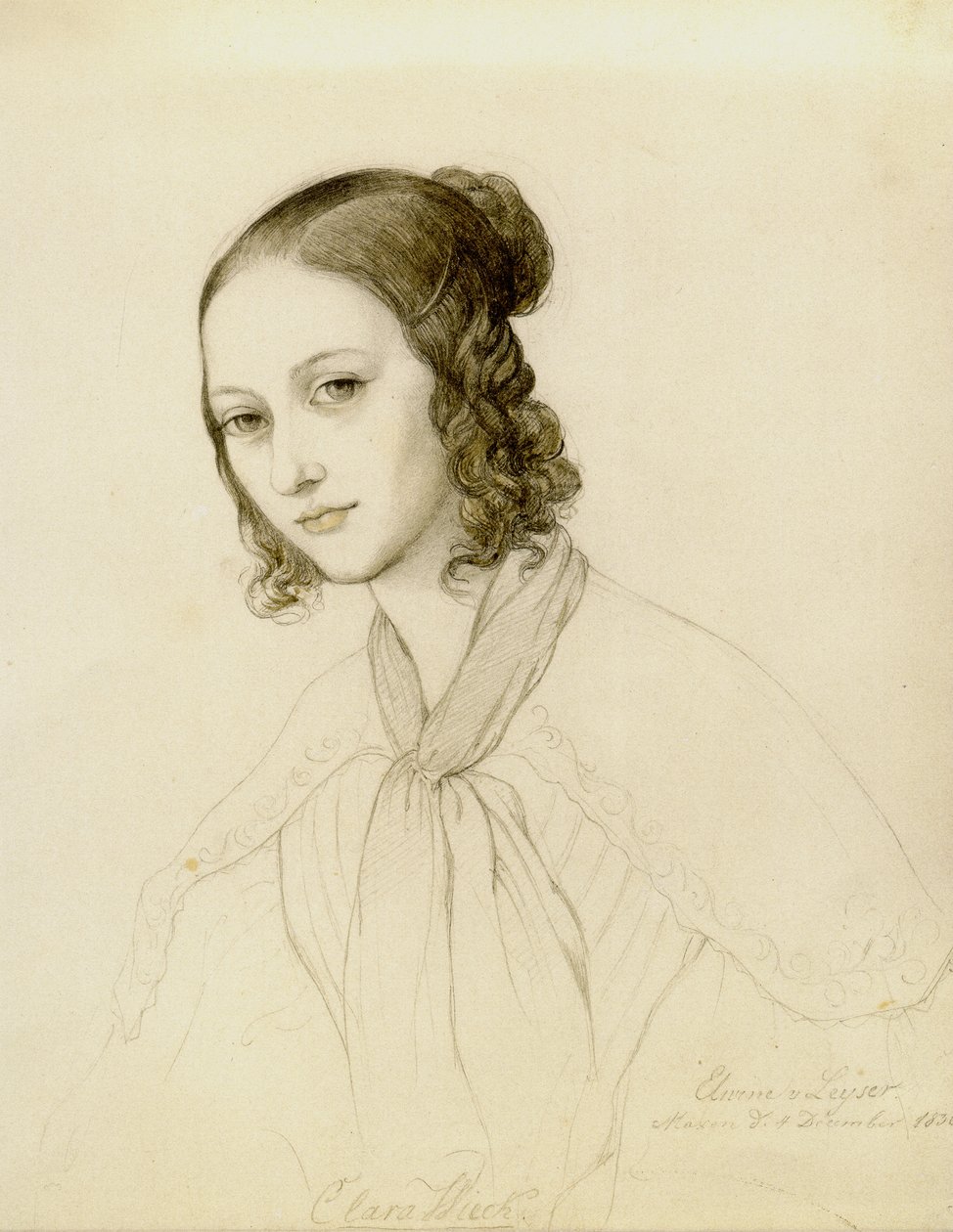 Portrett av Clara Wieck-Schumann 1819-1896, 1836. av Elwine von Leyser