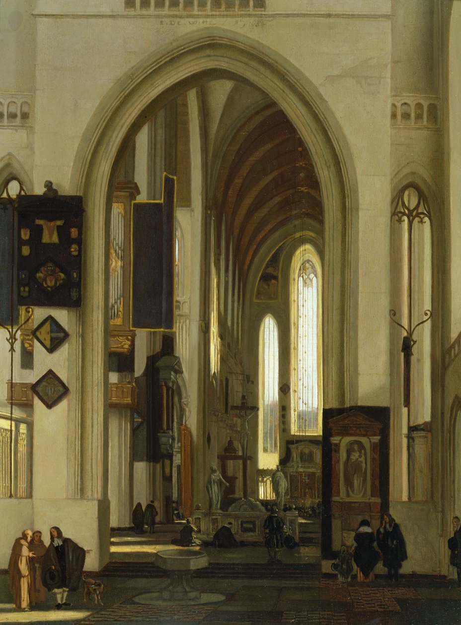 Interiør i en kirke med figurer, 1685 av Emanuel de Witte