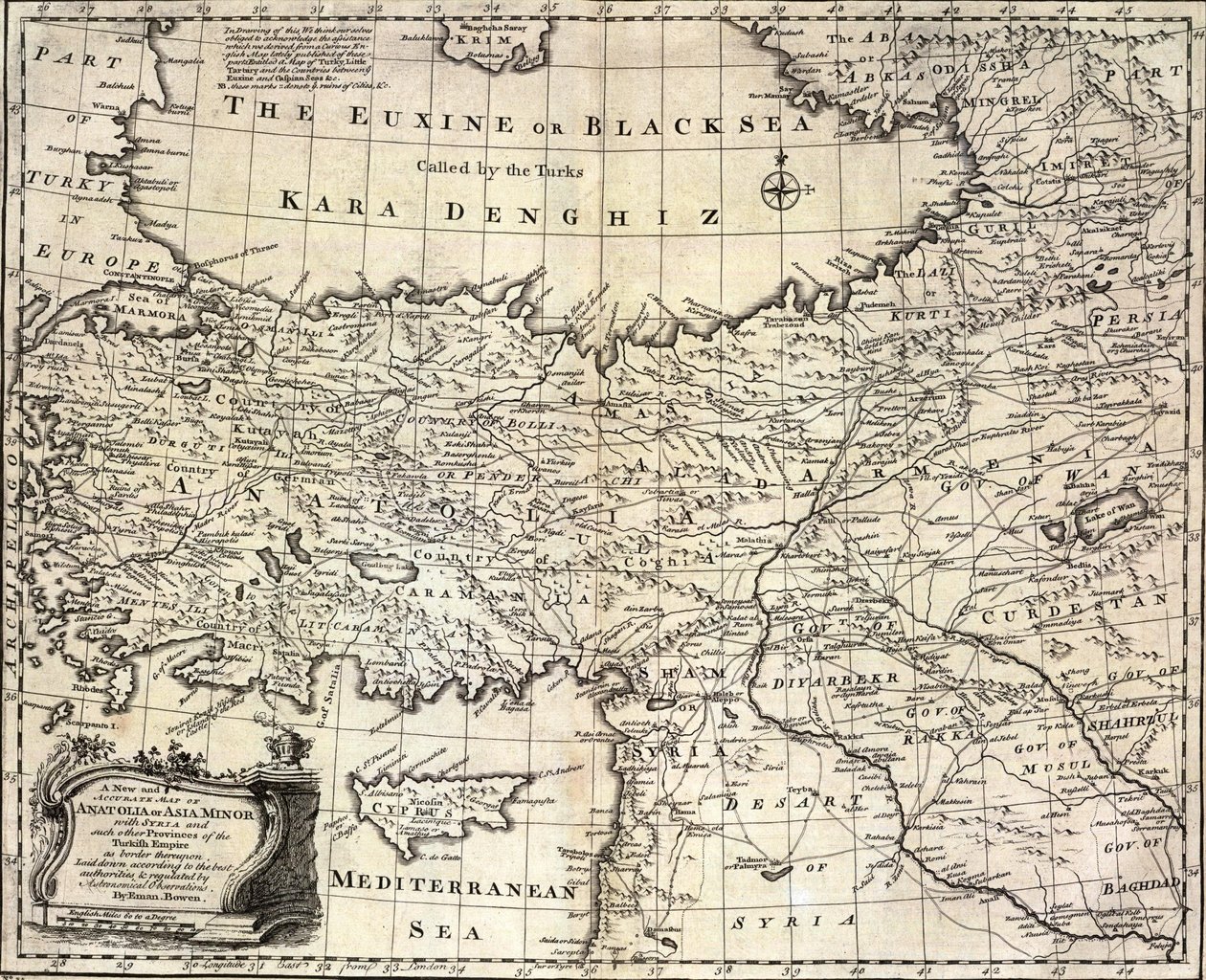 i Anatolia eller Lilleasia, med Syria og andre provinser i det tyrkiske imperiet som grense derpå. av Emanuel Bowen