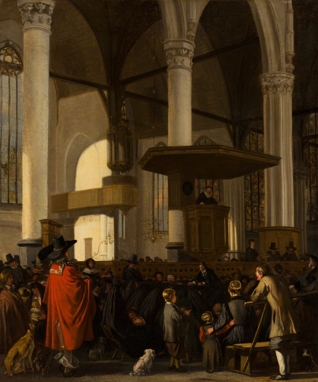 Oude Kerk i Amsterdam under en gudstjeneste av Emanuel de Witte