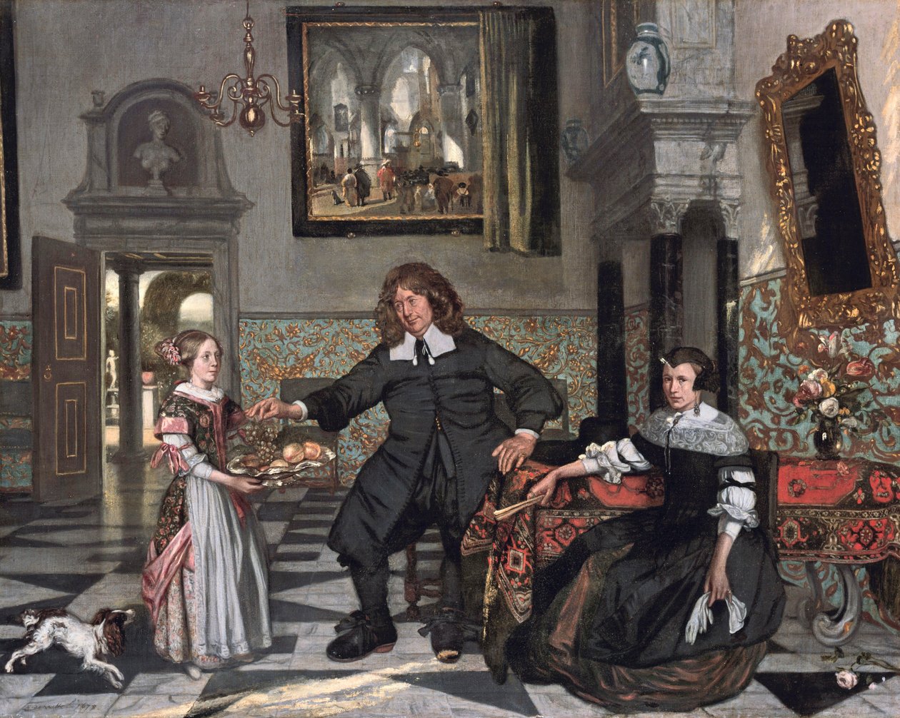 Portrett av en familie i et interiør av Emanuel de Witte