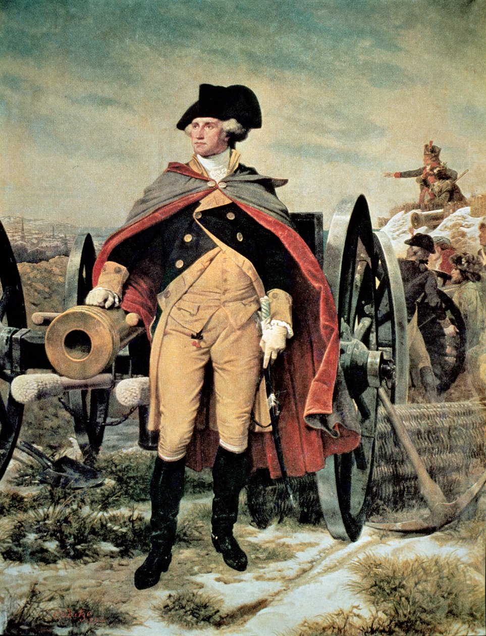 George Washington i Dorchester Heights, Massachusetts (farge litho) av Emanuel Gottlieb (after) Leutze