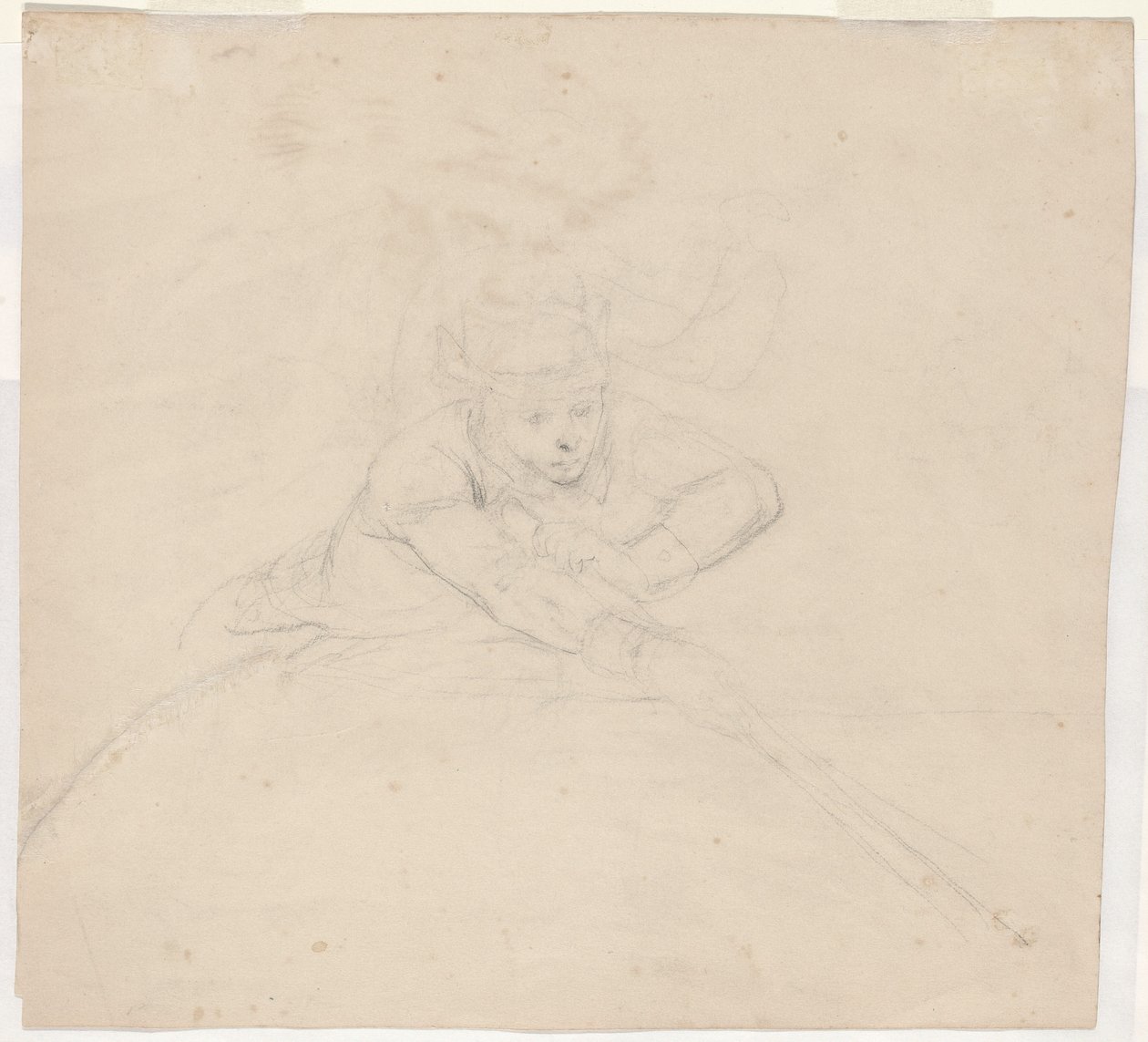 Studie av halvlang figur med stang [verso] av Emanuel Gottlieb Leutze