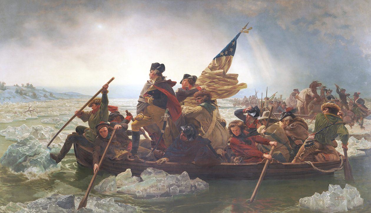 Washington krysser Delaware; jul 1776; slutten av 1800-tallet (oleograf) av Emanuel Gottlieb after Leutze
