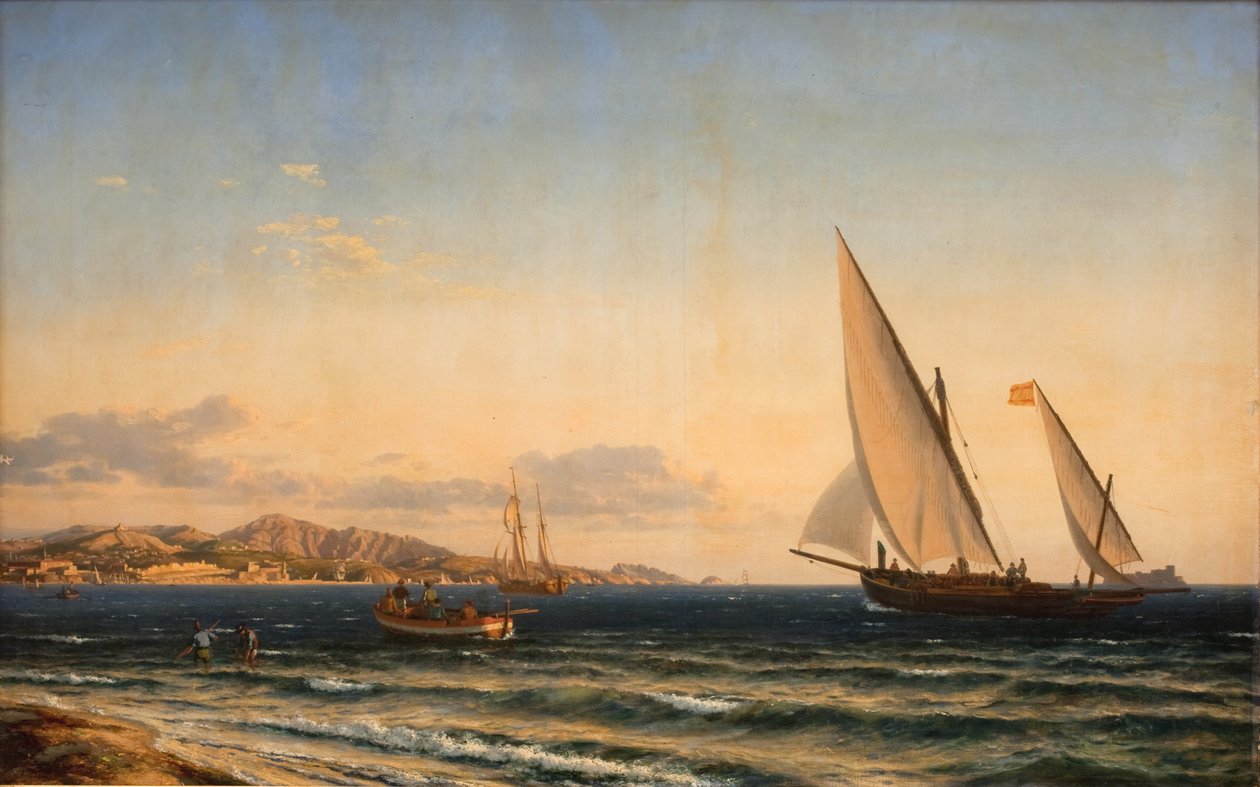 Kveld ved Middelhavet. I bakgrunnen Marseille og øya If av Emanuel Larsen