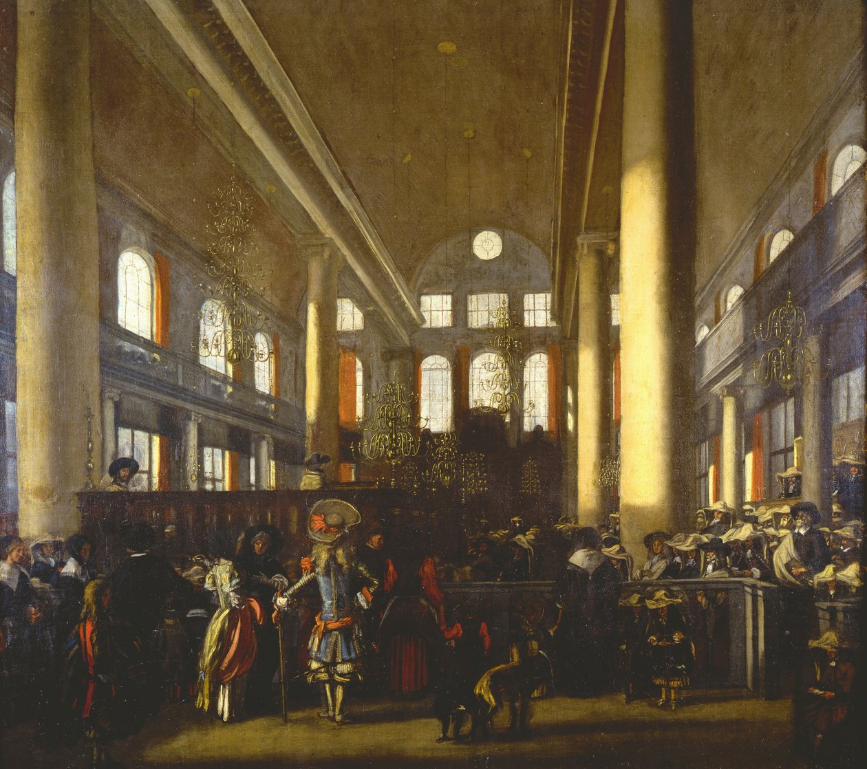 Interiør av den portugisiske synagogen i Amsterdam - Interiør av den portugisiske synagogen i Amsterdam, av Witte, Emanuel, av (1616/17-1692). Olje på lerret, ca. 1680. Israel Museum, Jerusalem av Emanuel de Witte