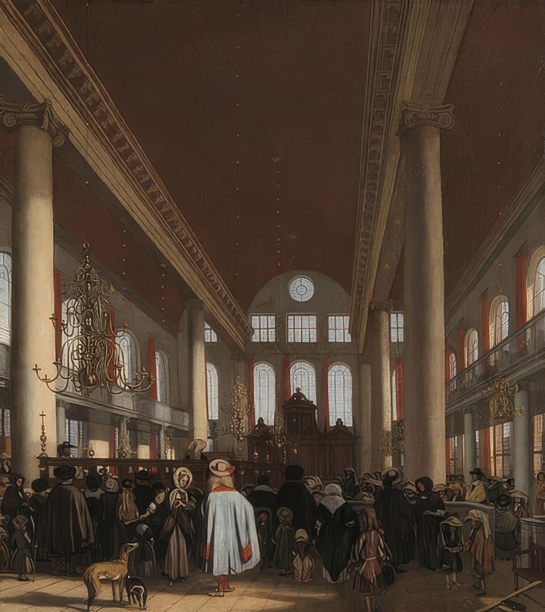 Interiør i den portugisiske synagogen i Amsterdam. 1680 av Emanuel de Witte