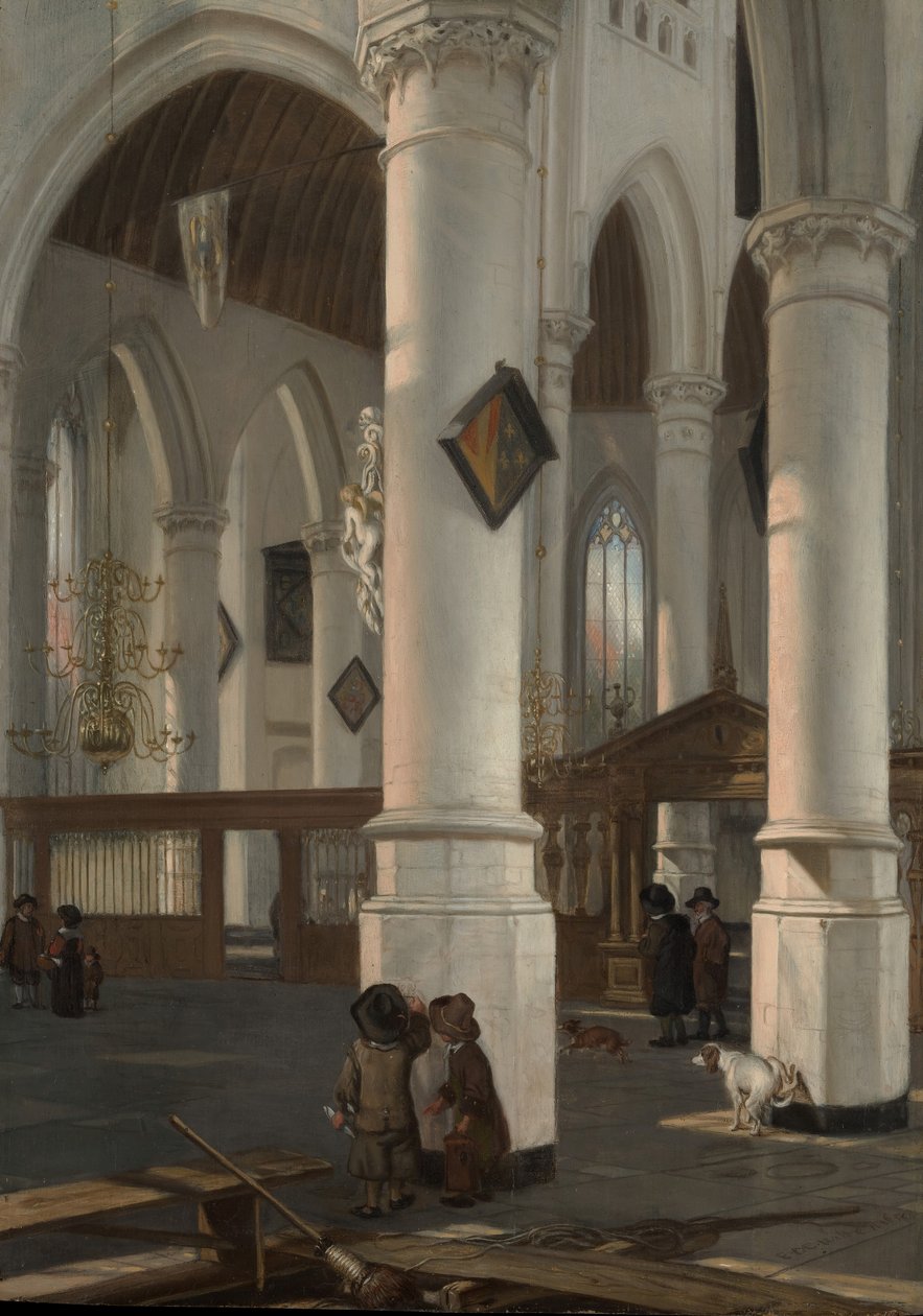 Interiør i Oude Kerk, Delft, sannsynligvis 1650. av Emanuel de Witte