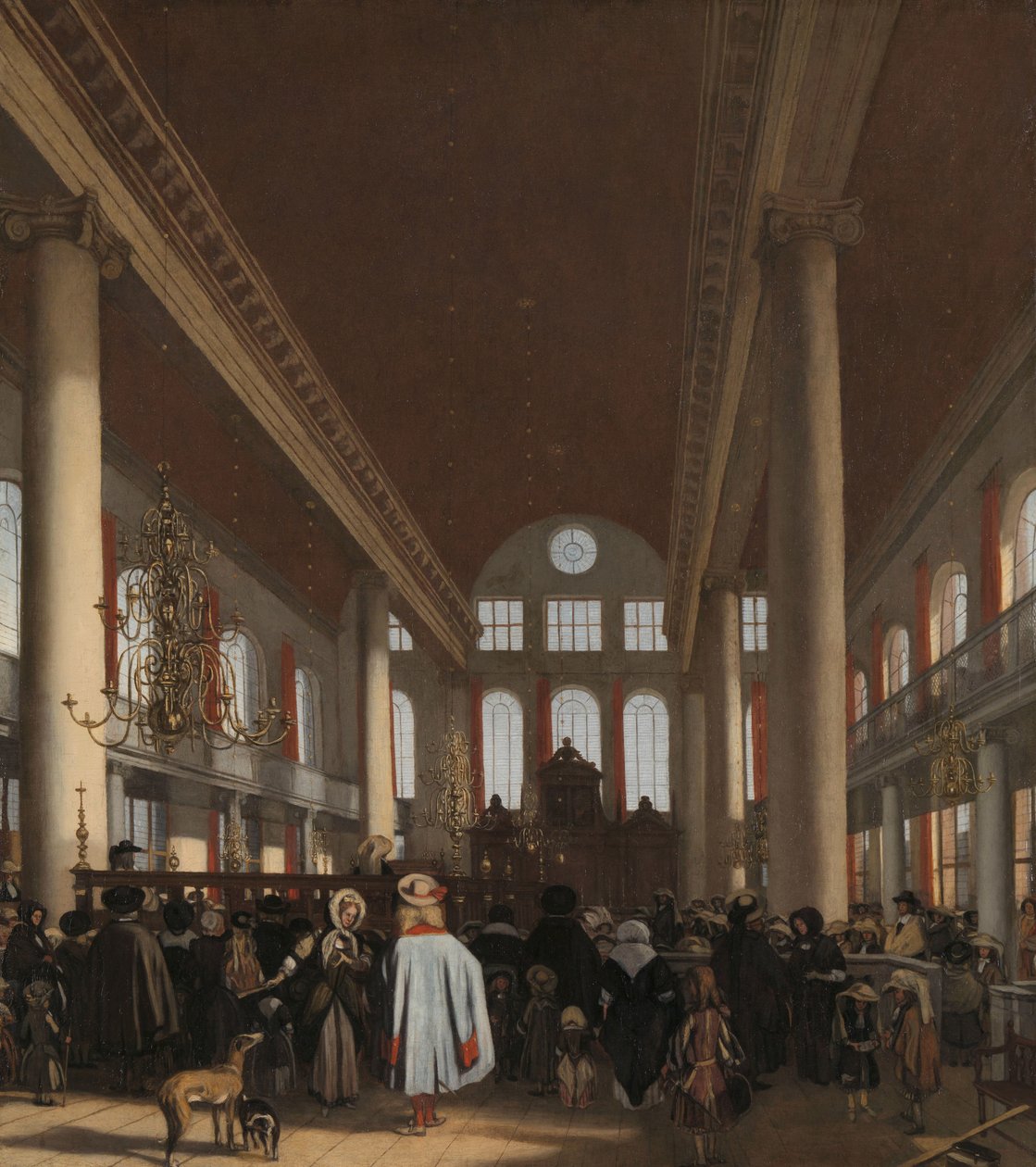Interiør i den portugisiske synagogen i Amsterdam av Emanuel de Witte