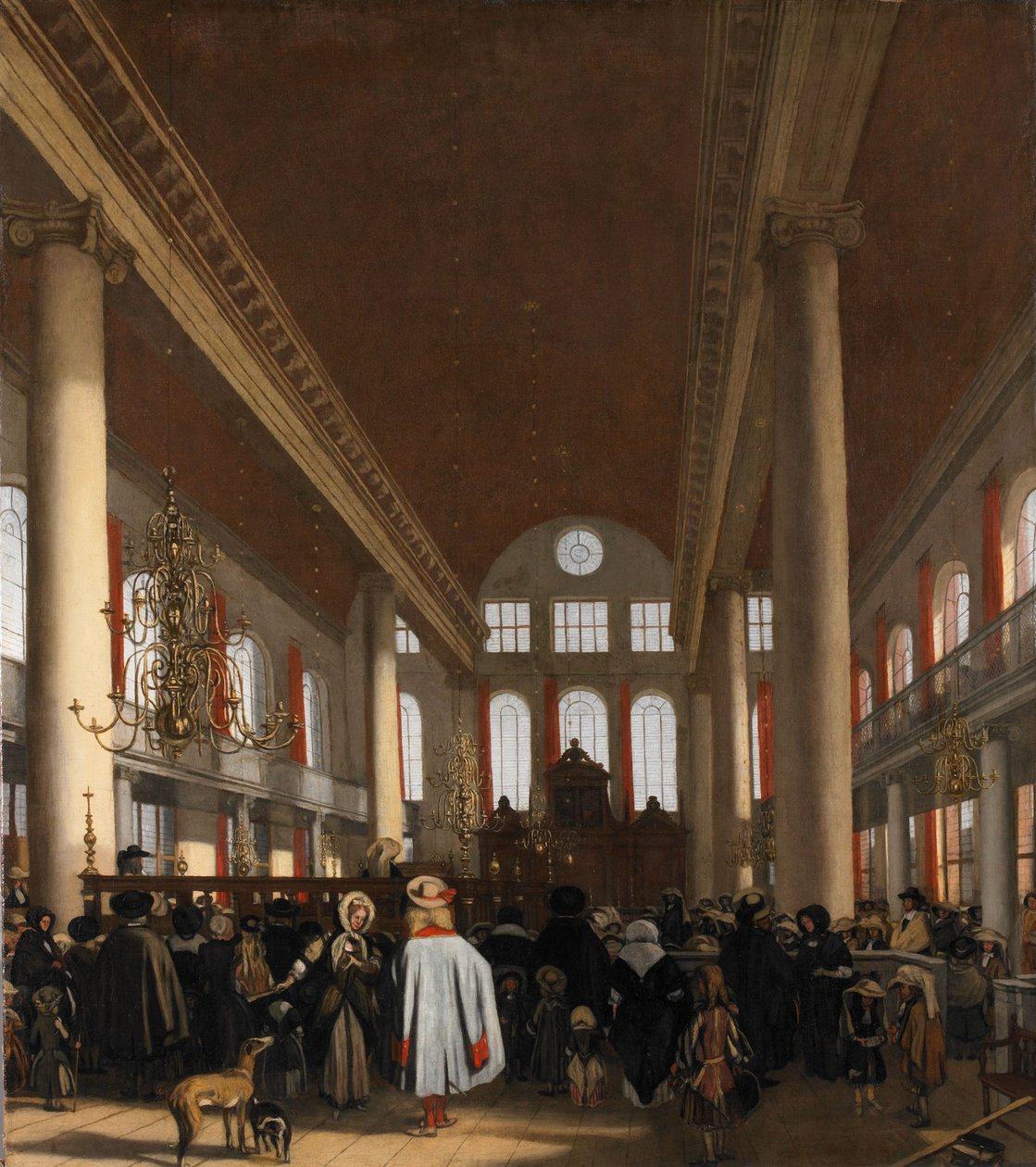 Interiør i den portugisiske synagogen i Amsterdam av Emanuel de Witte