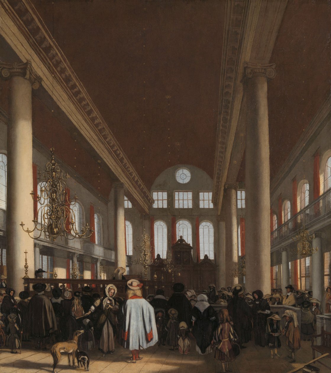 Interiør i den portugisiske synagogen i Amsterdam, 1680 av Emanuel de Witte