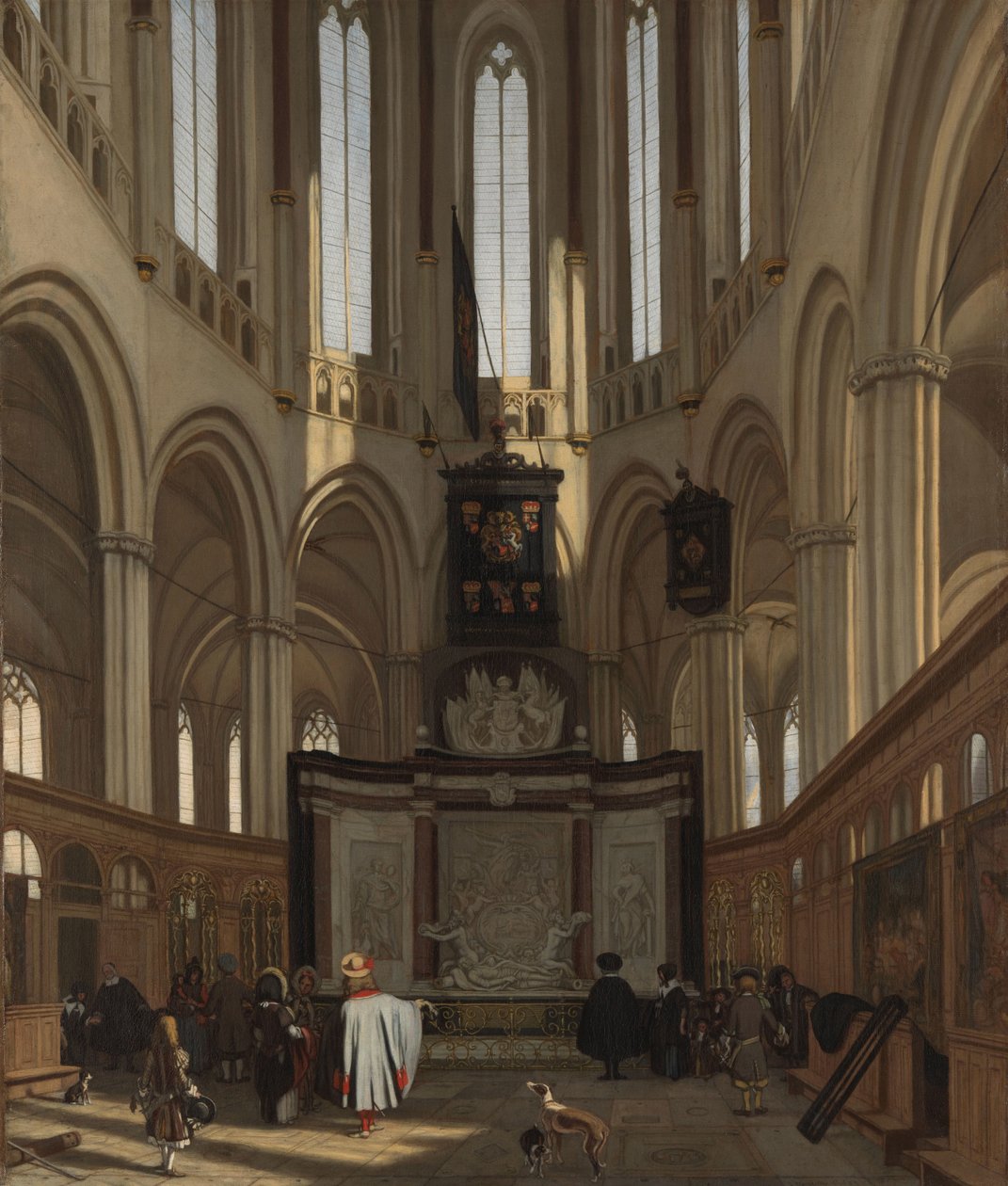 Graven til Michiel de Ruyter i Nieuwe Kerk, Amsterdam Koret til Nieuwe Kerk i Amsterdam med mausoleet til Michiel de Ruyter av Emanuel de Witte