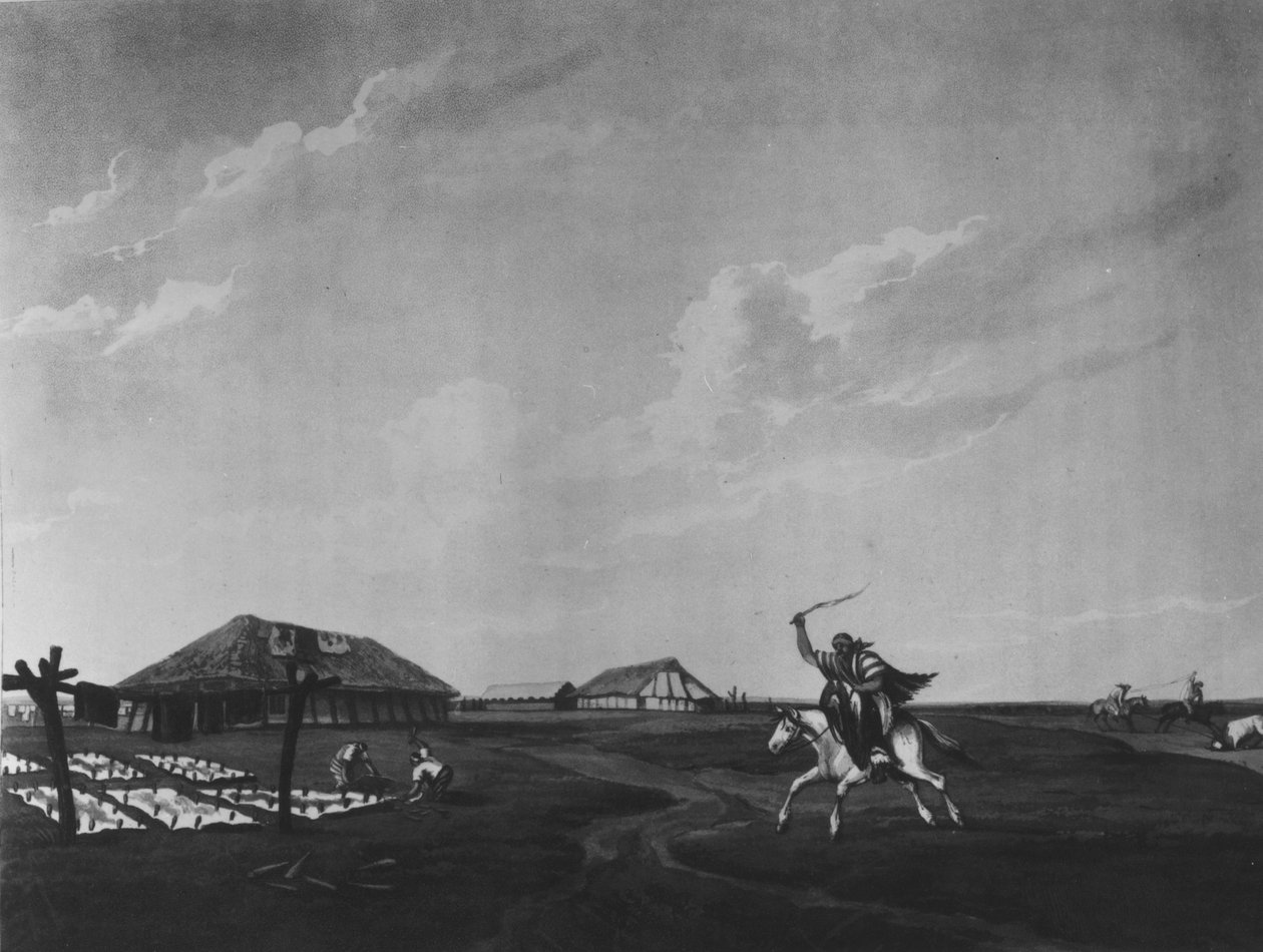 Estancia (gård) ved elven San Pedro, gravert av Maile og Sutherland, 1820 (litho) (bw-foto) av Emeric Essex Vidal