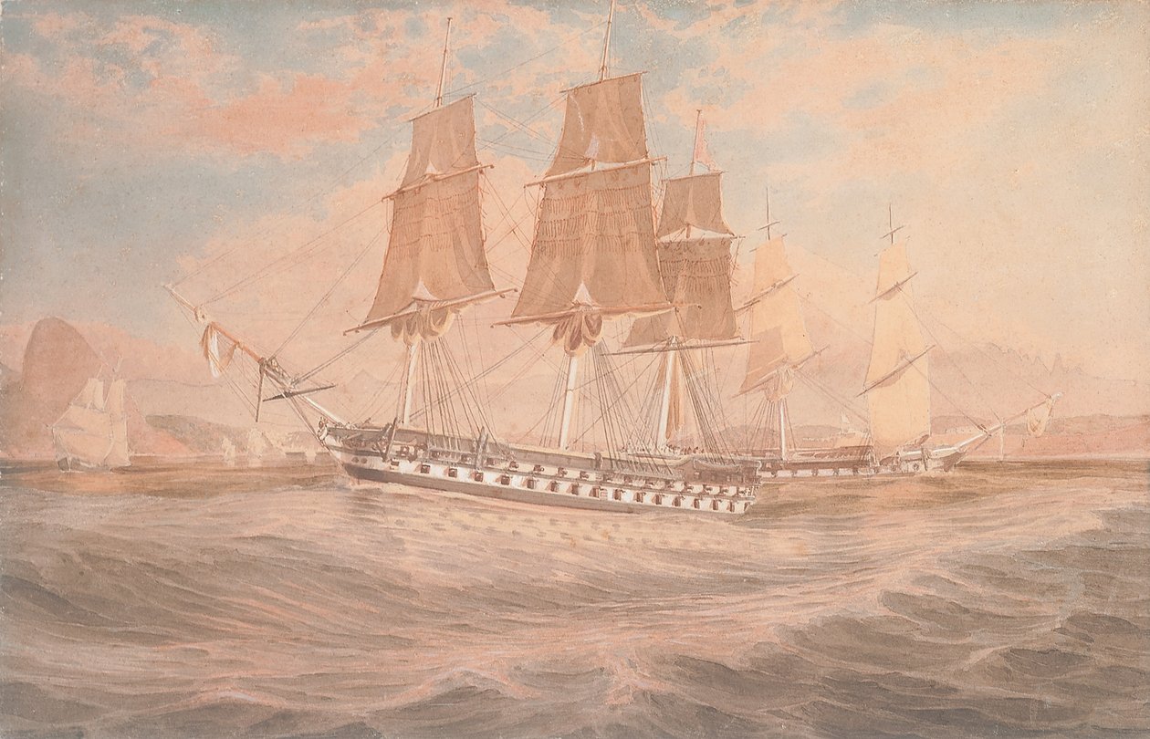 HMS Ganges og Thetis utenfor Rio de Janeiro av Emeric Essex Vidal