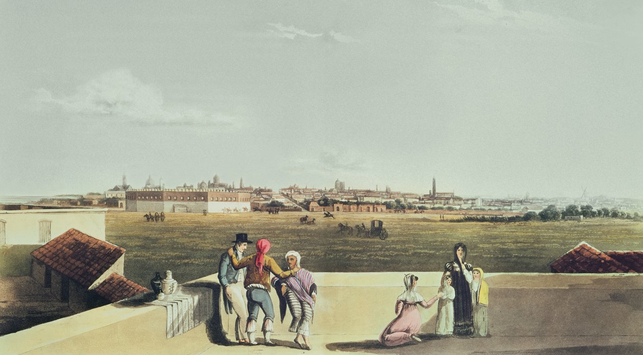 Generell utsikt over Buenos Aires fra Plaza del Toros, fra pittoreske illustrasjoner av Buenos Aires og Montevideo, 1820 av Emeric Essex after Vidal