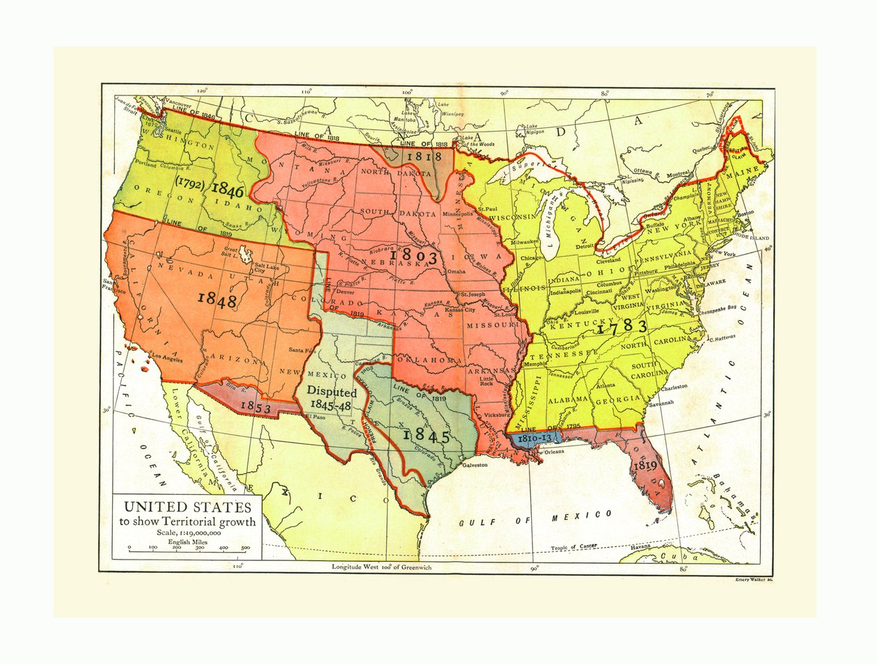 Vekstkart over USA, ca 1910-tallet. av Emery Walker