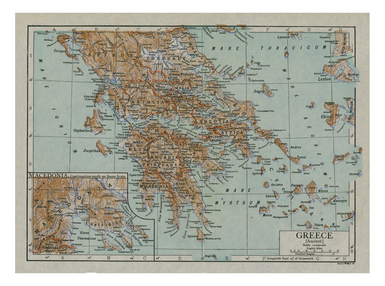 Kart over antikkens Hellas, ca 1910-tallet. av Emery Walker