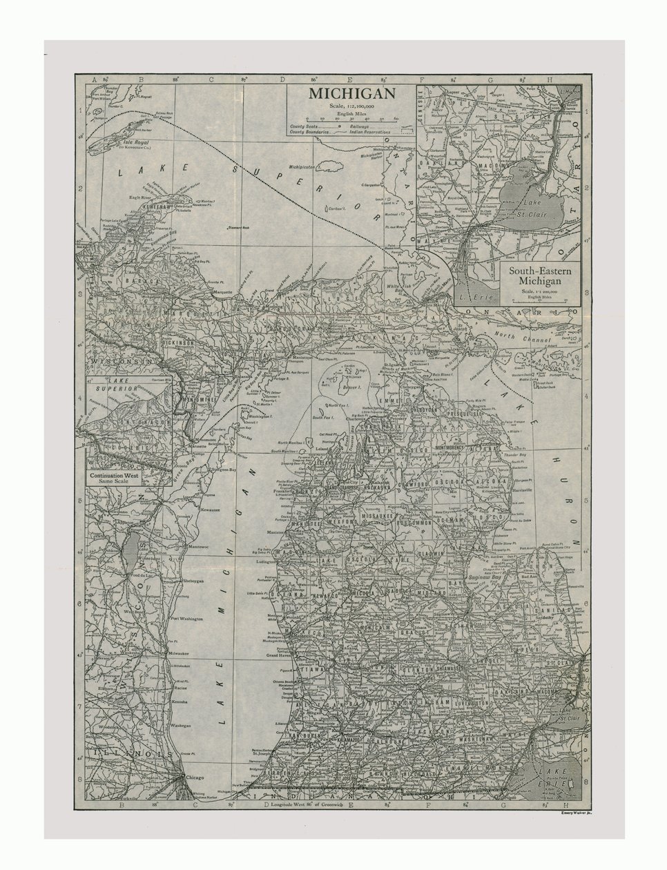 Kart over Michigan, USA, ca 1900. av Emery Walker