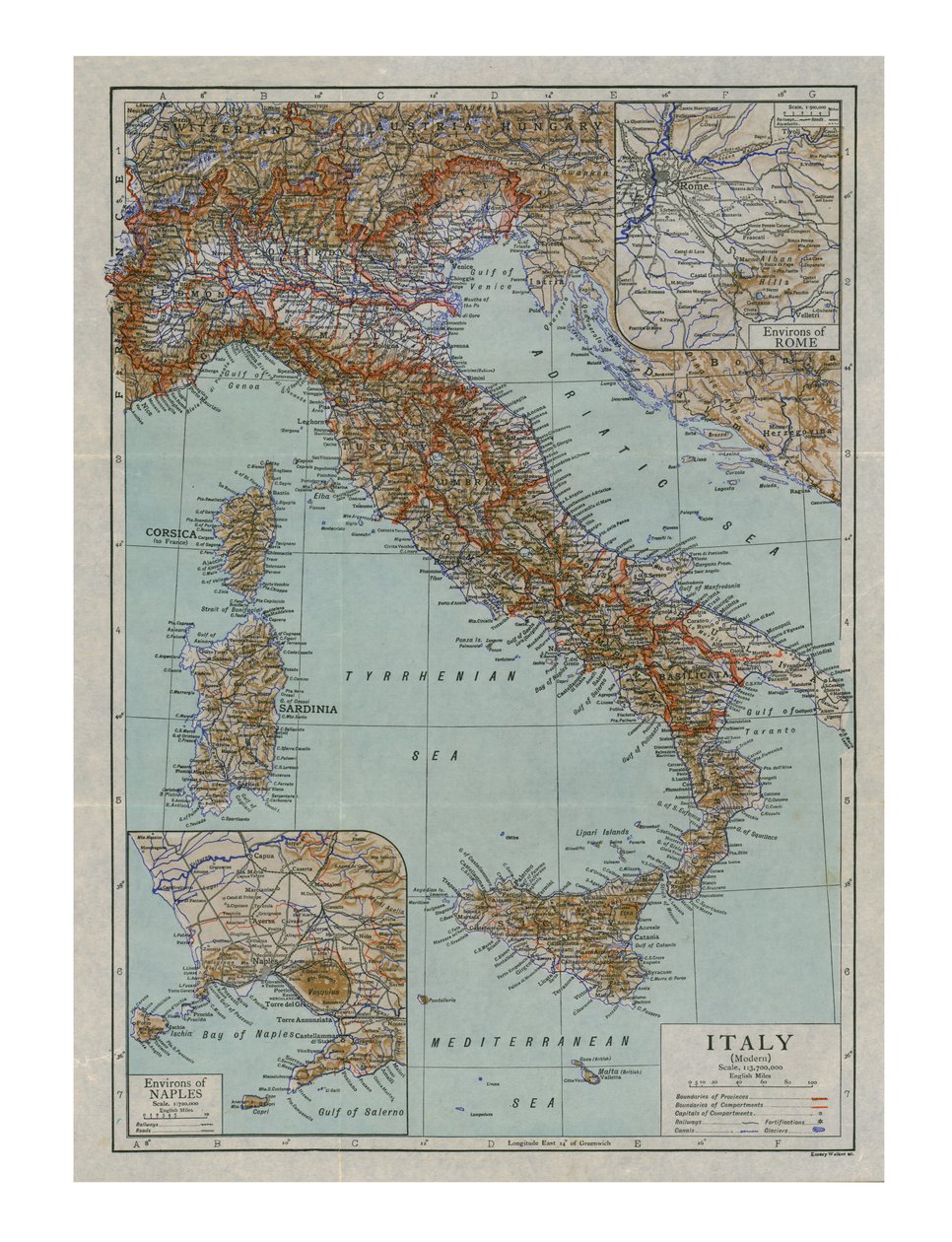 Kart over det moderne Italia, ca 1910-tallet. av Emery Walker