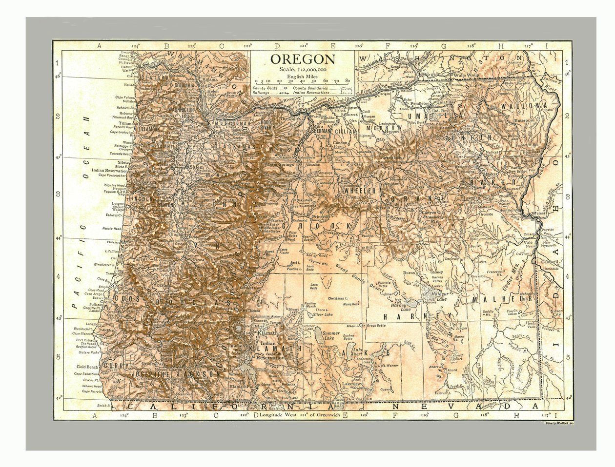 Kart over Oregon, c1910. av Emery Walker