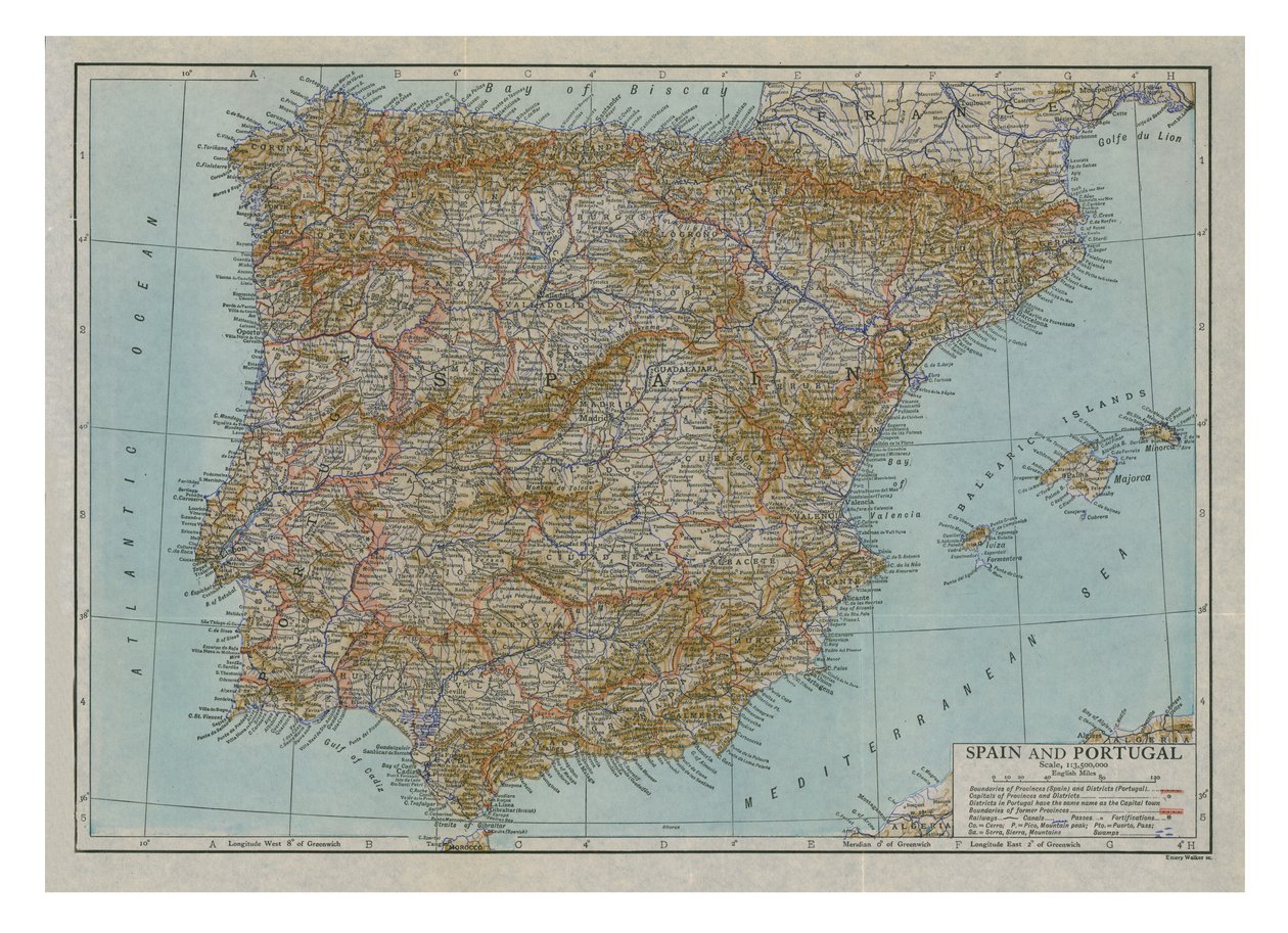 Kart over Spania og Portugal, c1910. av Emery Walker