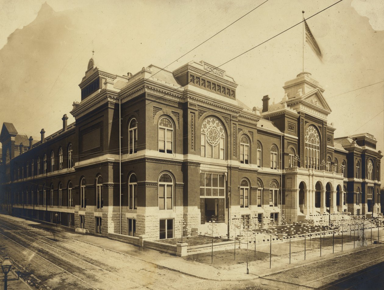 Utstilling og musikkhall, utsiden. Olive Street mellom trettende og fjortende gater, St. Louis av Emil Boehl