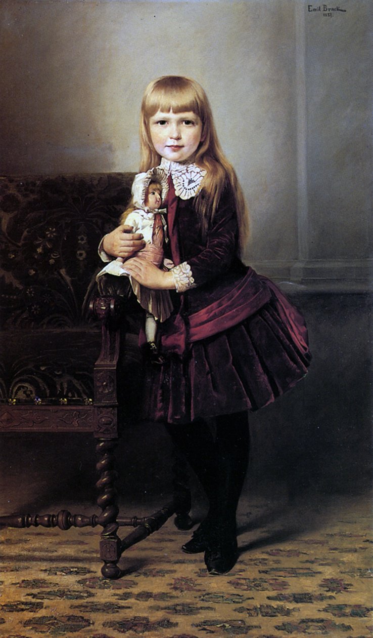 Ung jente med dukken sin, 1887 av Emil Brack
