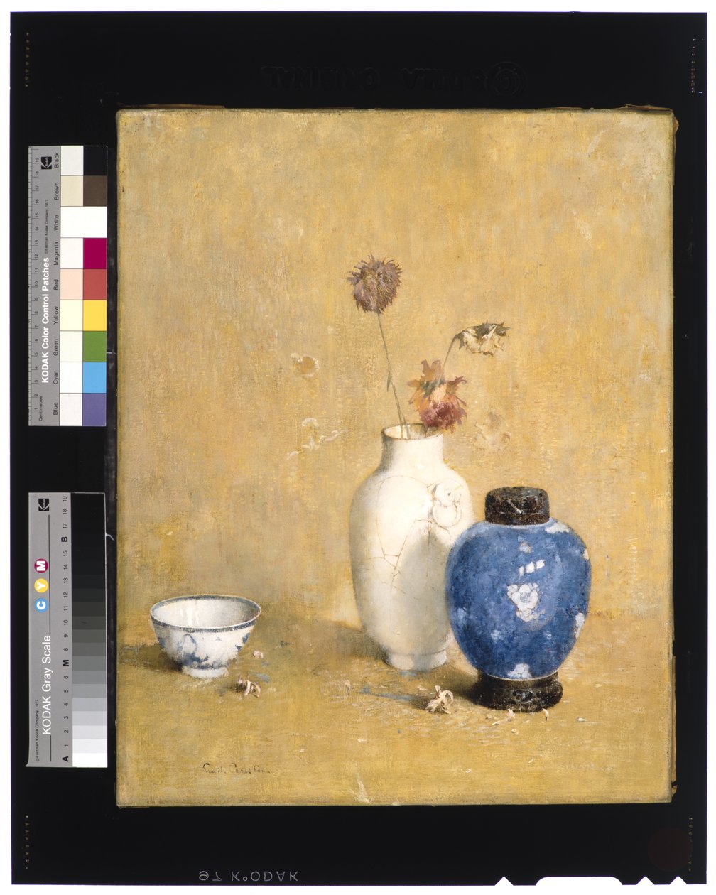 Blå, hvit og gull (olje på lerret lagt ned om bord) av Emil Carlsen