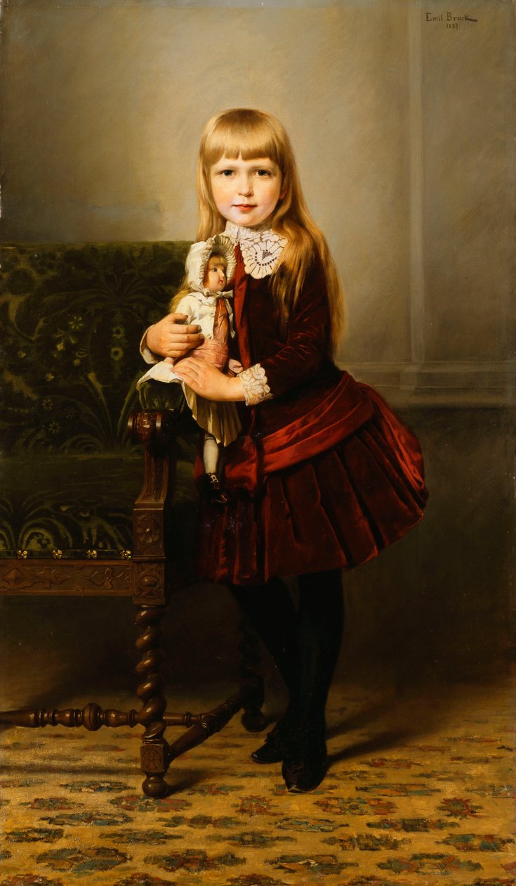 Portrett av en ung jente som holder en dukke, 1887 av Emil Brack