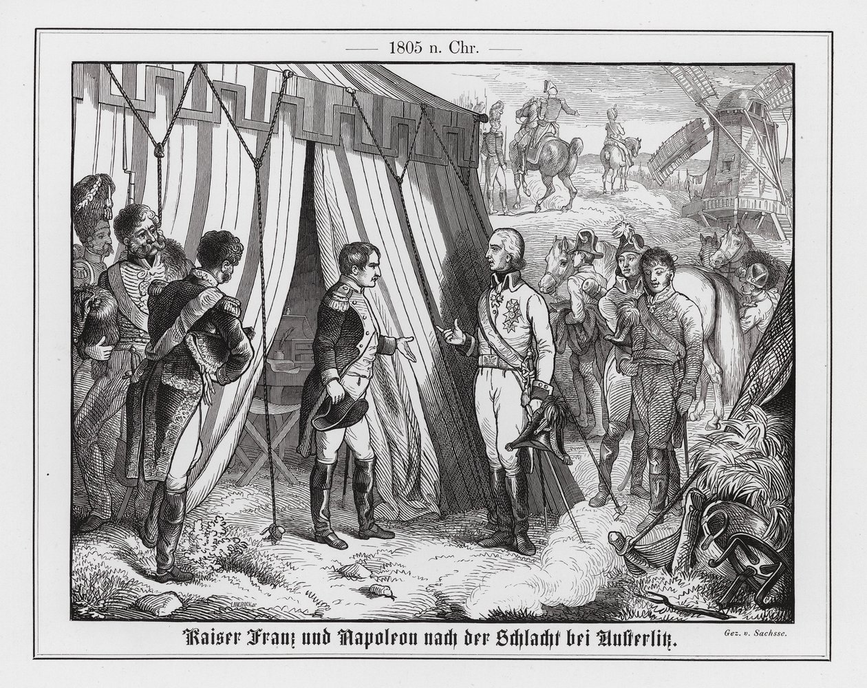 Møte mellom Napoleon og keiser Frans II av Østerrike etter slaget ved Austerlitz av Emil Eugen Sachsse