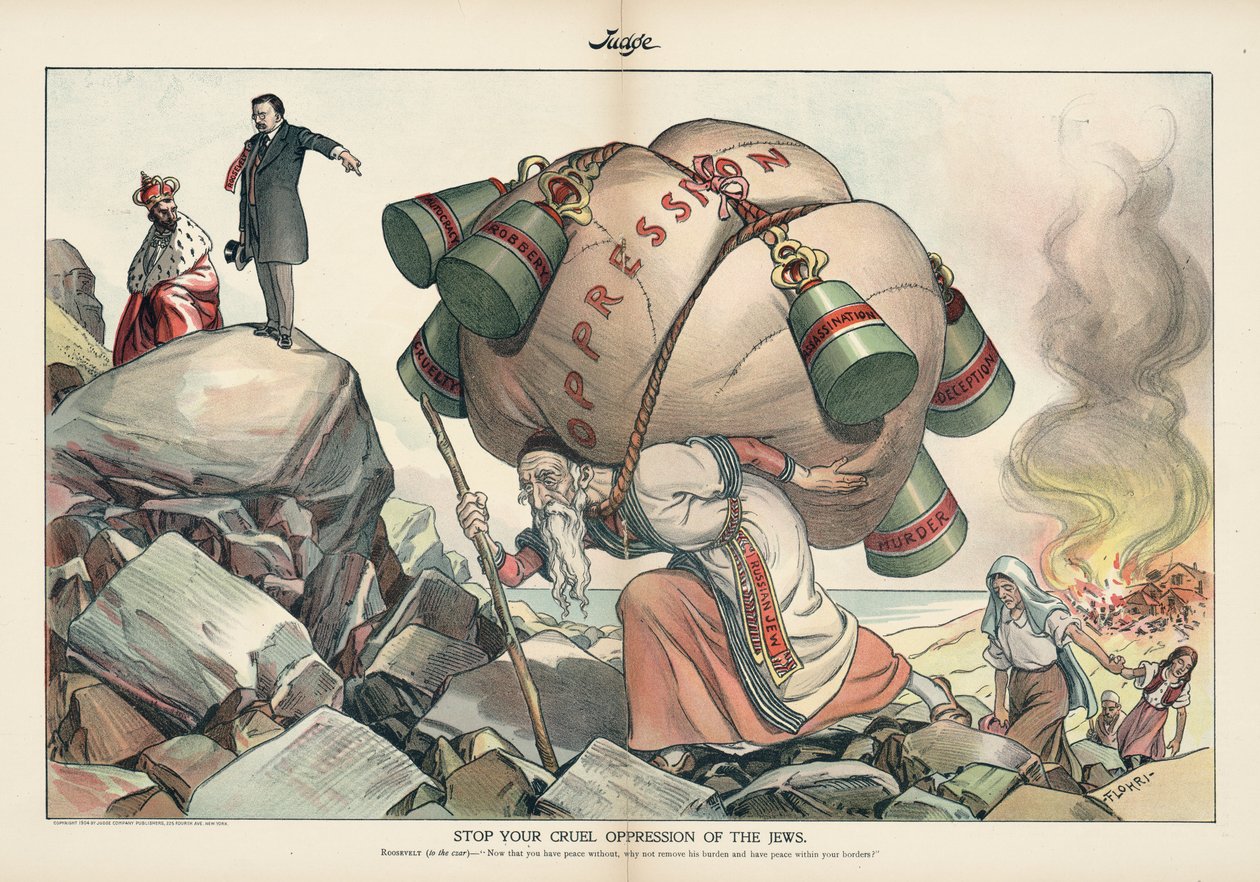 Stop Your Cruel Underpression of the Jews, Judge magazine fra september 1905 (kromolitografi) av Emil Flohri