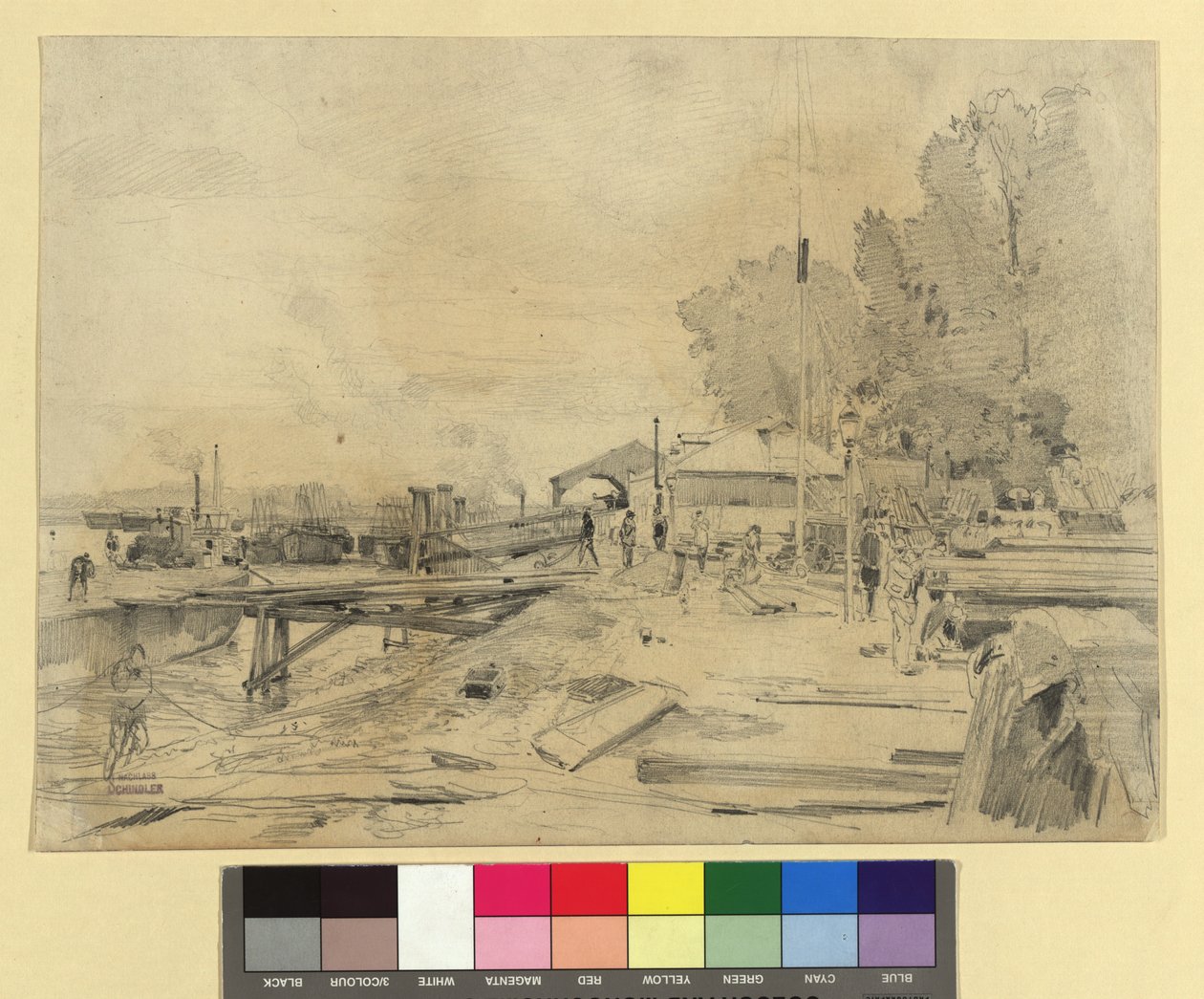Dampfschiffstation an der Donau bei Kaisermühlen av Emil Jakob Schindler