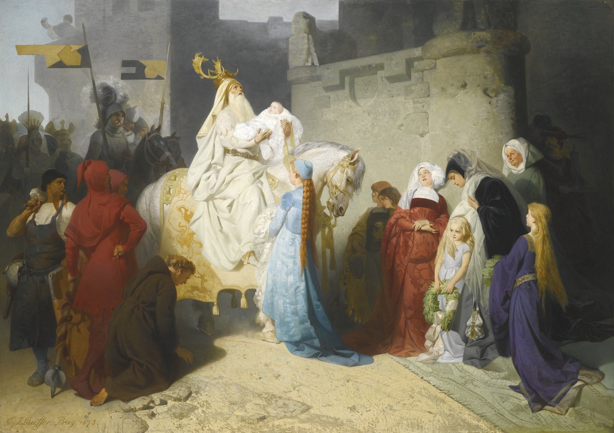 Merlin presenterer den fremtidige kong Arthur, 1873 av Emil Johann Lauffer