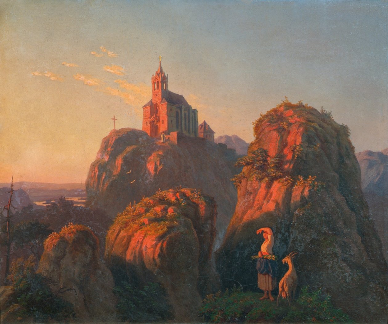 Landskap med kirke om kvelden av Emil Ludwig Löhr