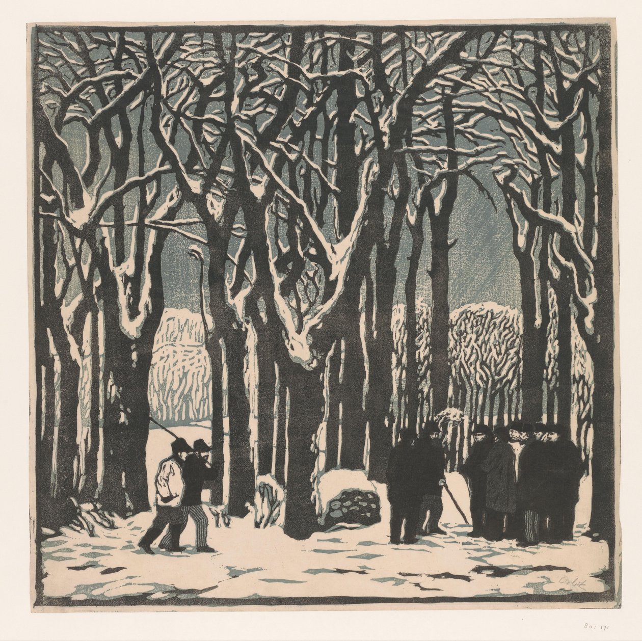 Menn i en vinterskog av Emil Orlik (signed by artist)