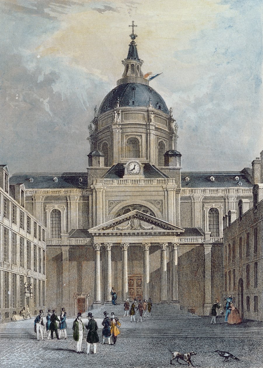 The Courtyard of the Sorbonne, midten av 1800-tallet (fargegravering) av Emile and Rouergue Rouergue
