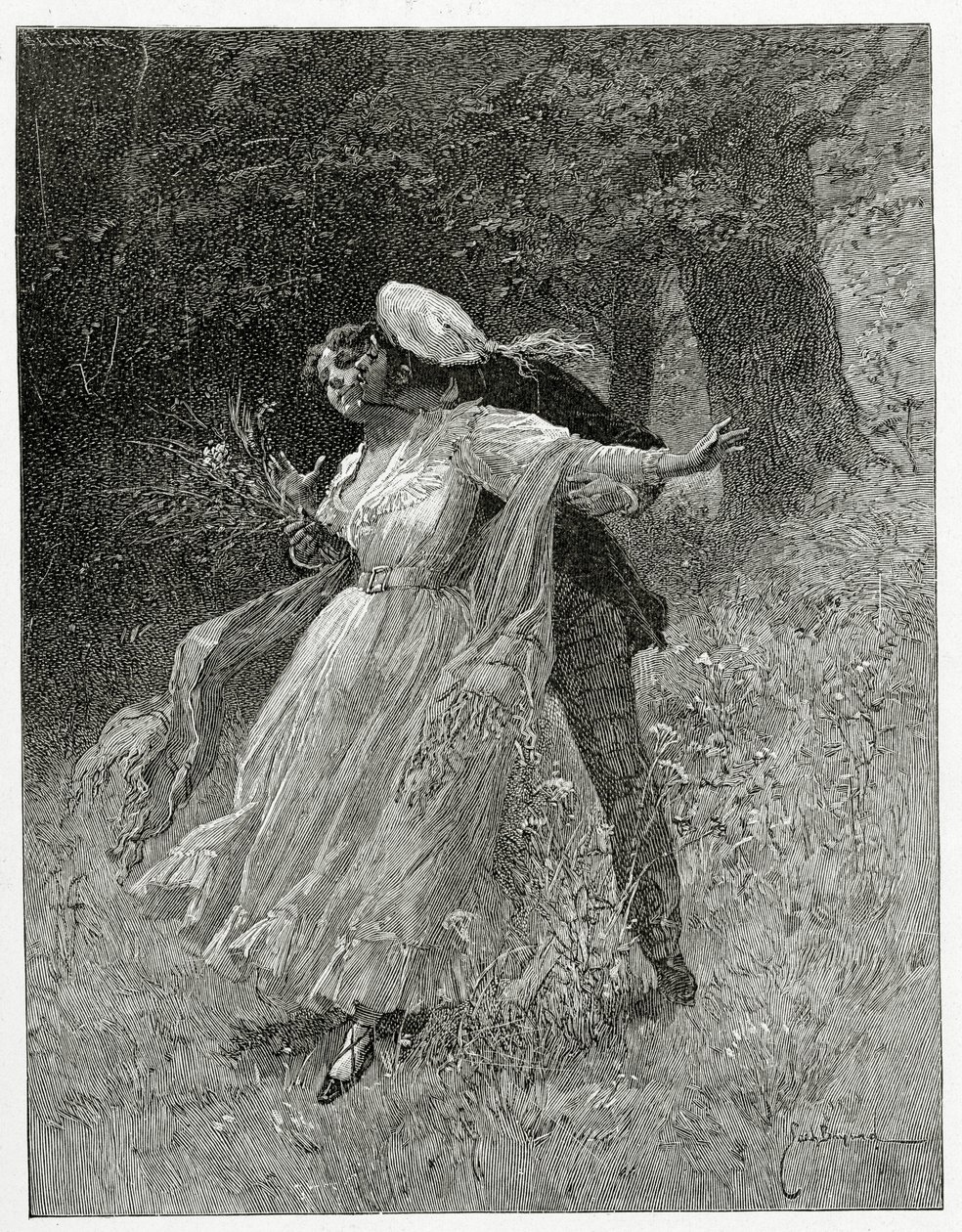 Ungdom, Les Chansons des Rues et des Bois, 1800-tallet (bw-gravering) av Emile Antoine Bayard