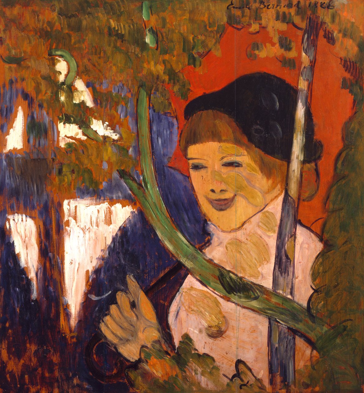 Bretonsk jente med en rød paraply, 1888 av Emile Bernard