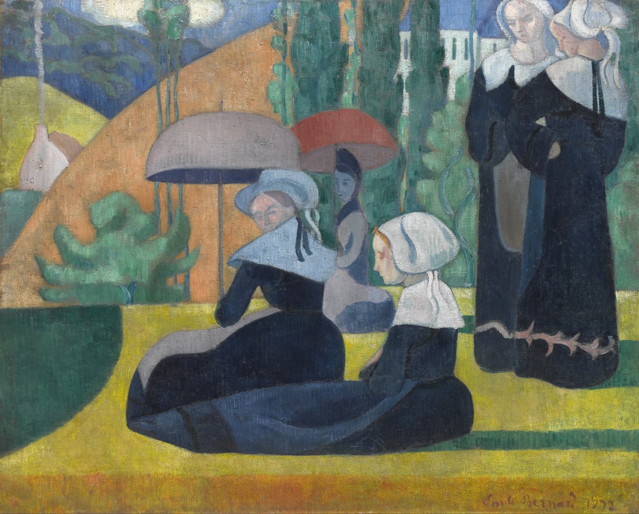 Bretonske kvinner med paraplyer av Emile Bernard