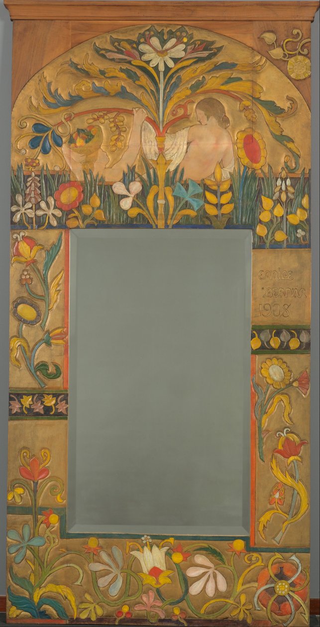 Speilramme dekorert med planter, blomster og to kvinnefigurer av Emile Bernard
