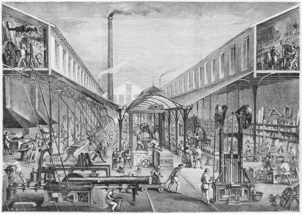 Flotte industrier, konstruksjonsverksteder, sagbruk og maskinverktøy hos Arbey Company av Emile Bourdelin