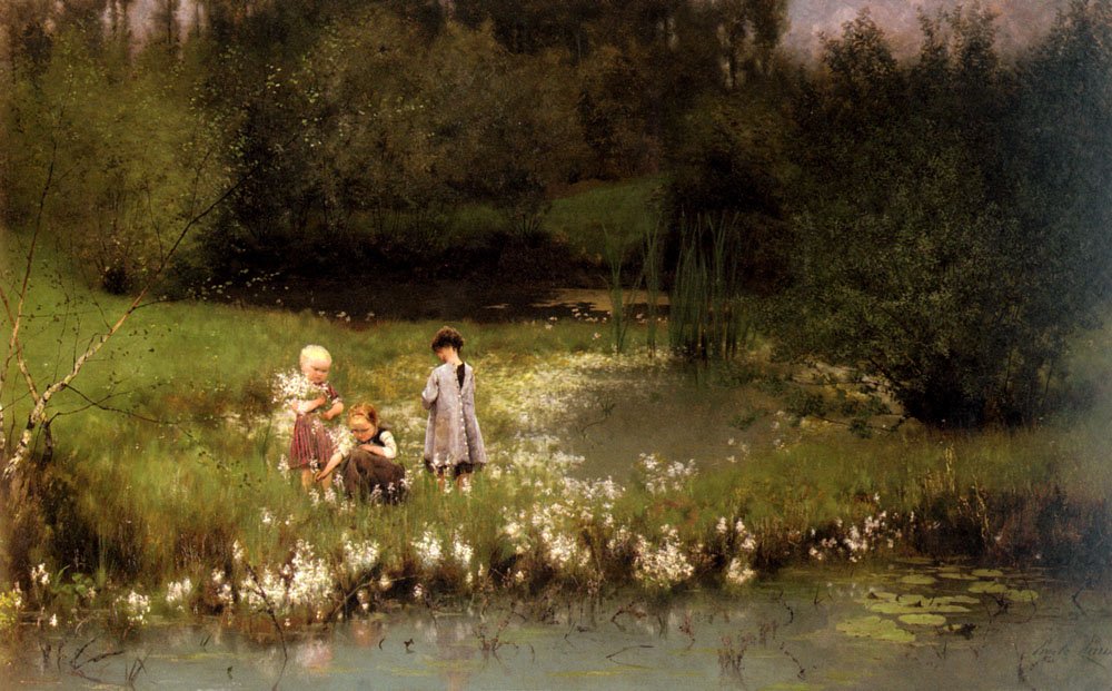 Plukker blomster av Emile Claus