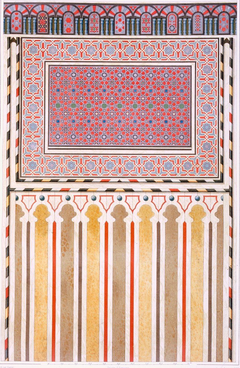 Kairo: Dekorasjon av El Bordeyny-moskeen: geometriske mønstre av mosaikken til Mihrab, 1800-tallet (chromolitho) av Emile Prisse d