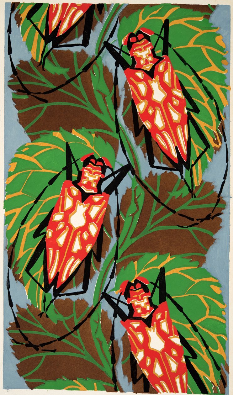 Detalj fra Plate 19 fra Insectes, pub. 1930-tallet (pochoir-trykk) av Émile Allain Séguy